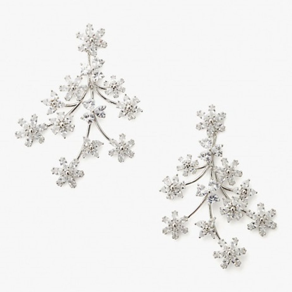 NEW Kate Spade First Bloom Statement Earrings in Clear/Silver